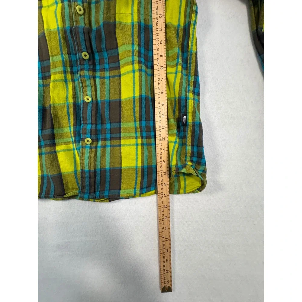 The North Face Mens Circular‎ Design Plaid Flannel Shirt Lime Green Teal Medium